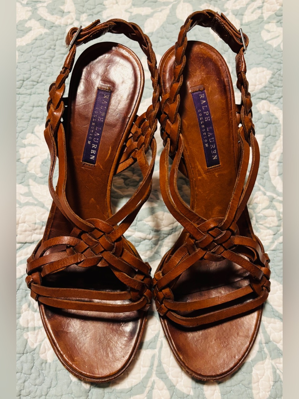 Ralph Lauren Purple Label Braided Leather Slingback Heels in Brown Size 8.5